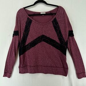 Charming Charlie Long Sleeve Blouse Lace Detail Size M Mauve Pink
